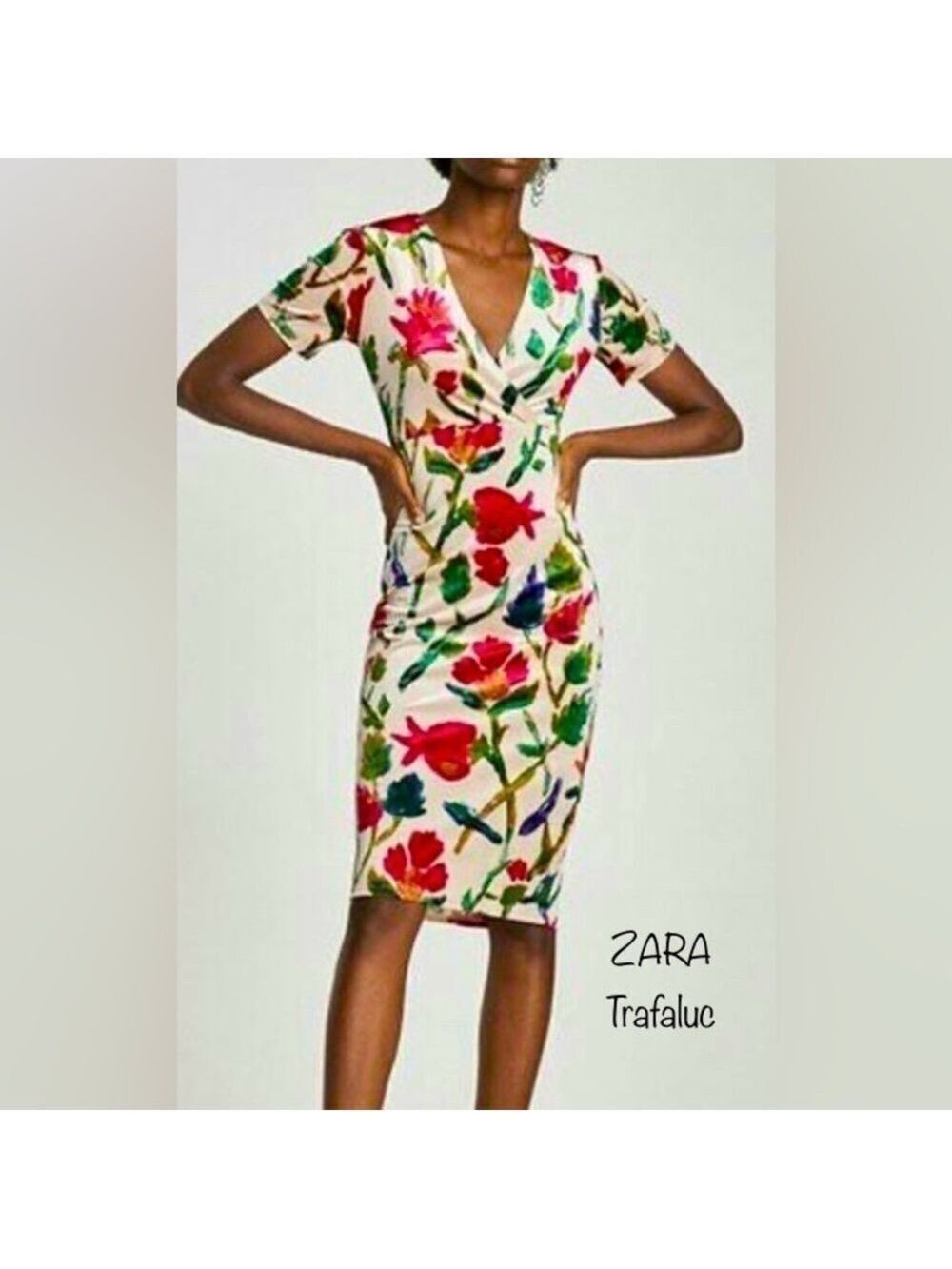 ZARA TRAFALUC Floral Velvet Midi Body con Dress Celebrity FAV size Small